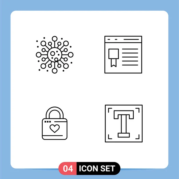 Mobile Interface Line Set Pictograms Cell Lock Study Development Heart — Stock Vector