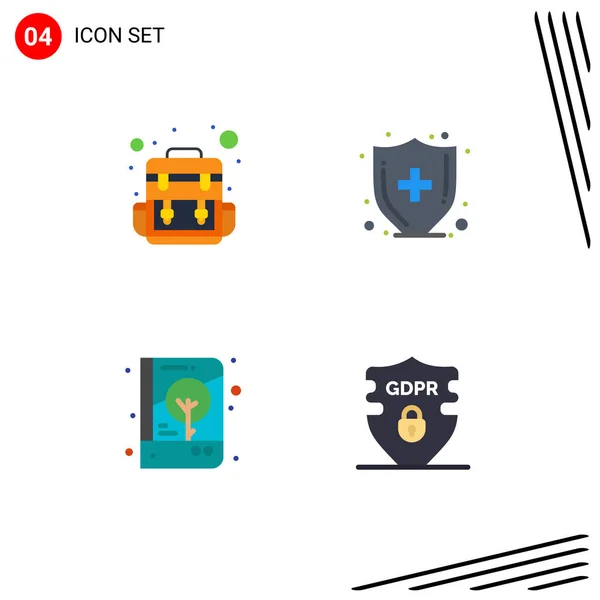 Pack Iconos Planos Creativos Bolsa Cuaderno Seguro Salud Libro Datos — Vector de stock