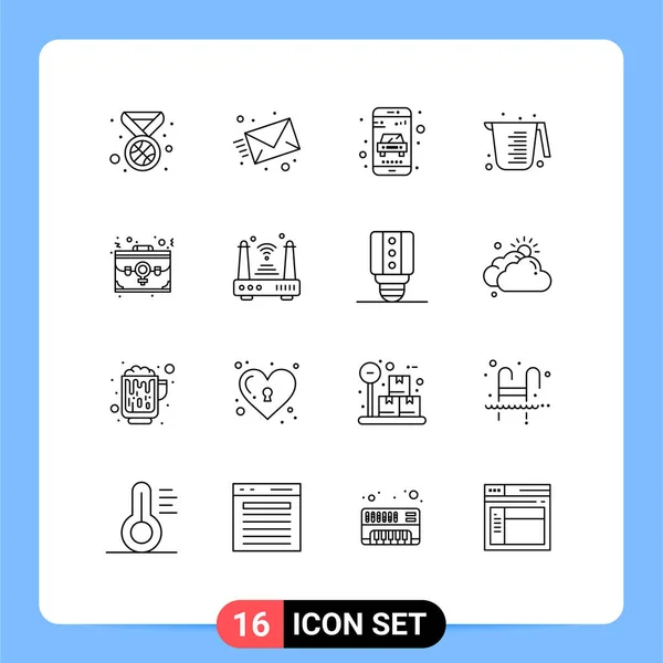 Pictogram Set Simple Outlines Employee Bag Online Calculating Cooking Editable — 스톡 벡터