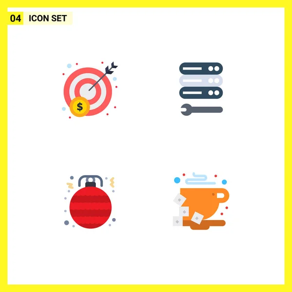 Group Modern Flat Icons Set Money Christmas Server Web Break — Stock Vector