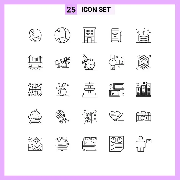 Set Modern Icons Symbols Signs Direction Pencil House Mobile Education — Stock Vector