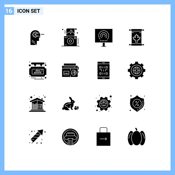 Pictogram Set Simple Solid Glyphs Board Canada Desktop Autumn Stream — 图库矢量图片