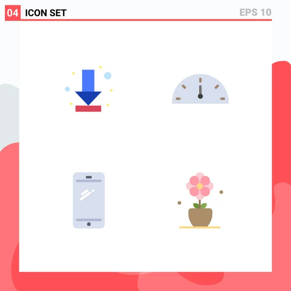 現代的な4フラットアイコンやダウンロード モバイル パフォーマンス Iphoneなどのシンボルのセット編集可能なベクトルデザイン要素 — ストックベクタ