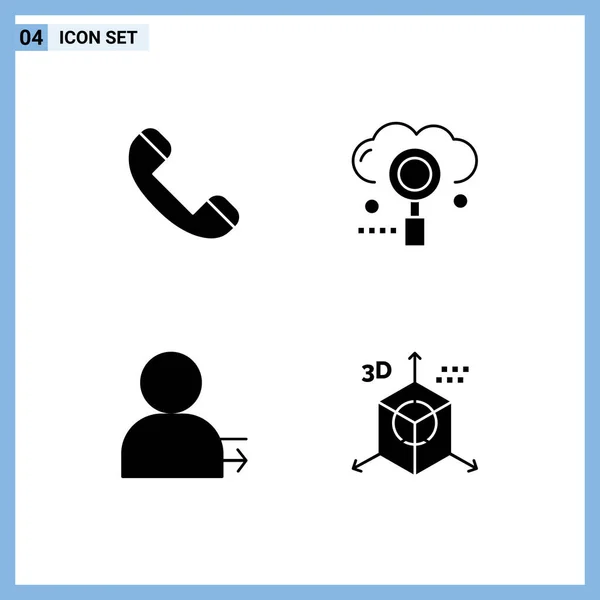 Modern Set Solid Glyphs Pictograph Call Férfi Telefon Média Bal — Stock Vector