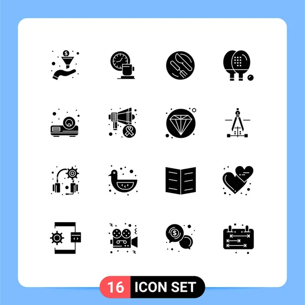 Solid Glyph Pack Van Universele Symbolen Van Beamer Spel Lunch — Stockvector