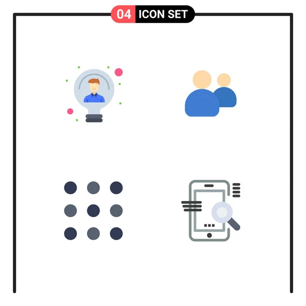 Modern Set Flat Ikonok Szimbólumok Mint Például Izzó Hívás Személy — Stock Vector