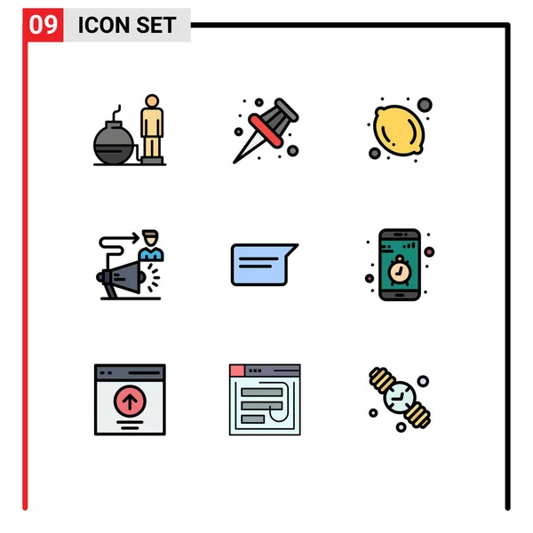 Set Van Moderne Pictogrammen Symbolen Voor Chatten Chatten Voedsel Megafoon — Stockvector