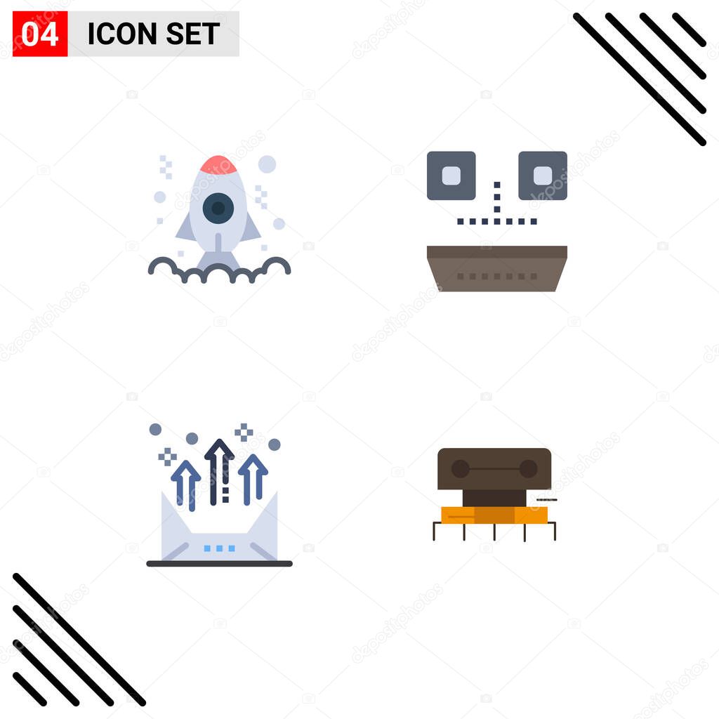 Set of 4 Vector Flat Icons on Grid for app, arrow, launch, food and restaurant, email Editable Vector Design Elements