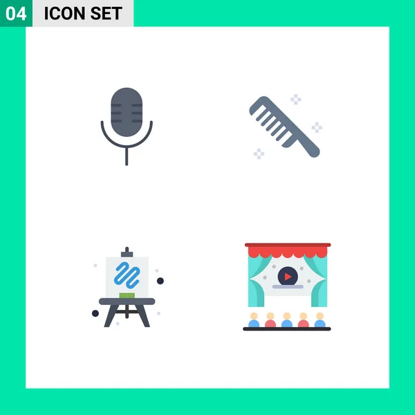 Flat Icon Pack Mit Universellen Symbolen Für Mikrofon Hobbys Show — Stockvektor