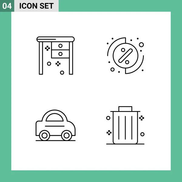 Set Von Modernen Symbolen Symbole Zeichen Für Schreibtisch Lieferwagen Arbeitstisch — Stockvektor