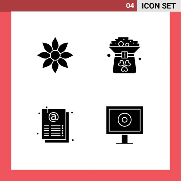 2014 Mobile Interface Solid Glyph Set Pictograms Amaryllis Flower Coin — 스톡 벡터