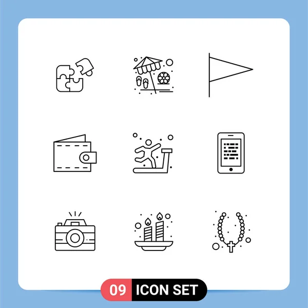 Universal Icon Symbols Group Modern Outlines Exercise Purse Vacation Money — Stock Vector
