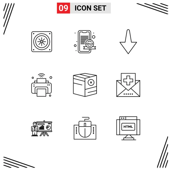 Conjunto Iconos Interfaz Usuario Moderna Símbolos Signos Para Comercio Abajo — Vector de stock