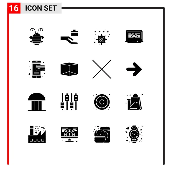 Set Modern Ikonok Szimbólumok Jelek Kártya Képernyő Könyvjelző Kód Laptop — Stock Vector