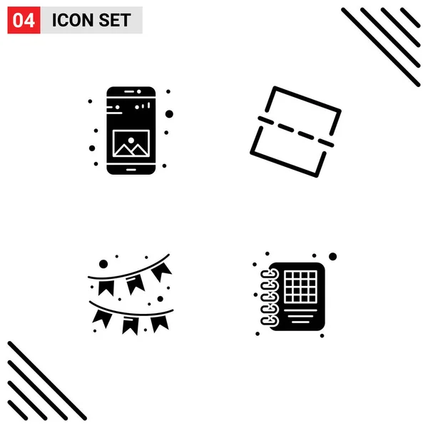 Mobile Interface Solid Glyph Set Pictograms App Ornament Mobile Straight — 스톡 벡터