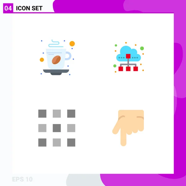 Flat Icon Pack Símbolos Universales Taza Nube Café Datos Código — Vector de stock