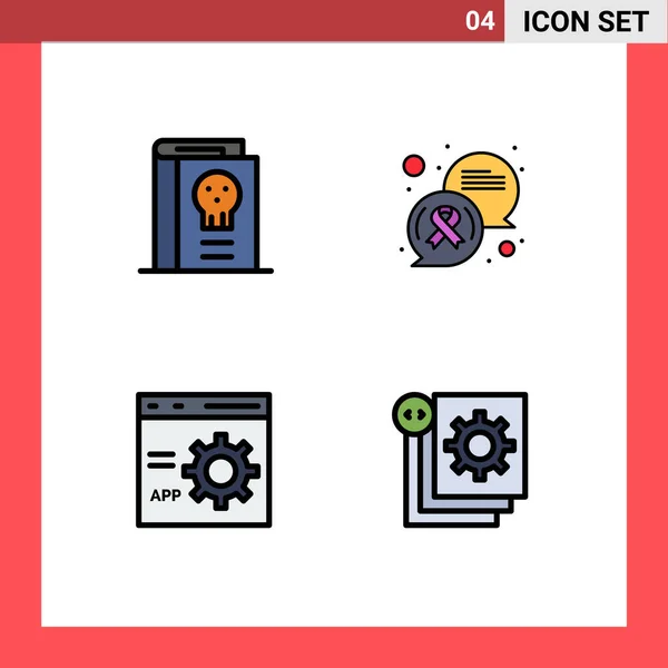 4つのファイルラインの近代的なセットフラット色や書籍 ブラウザ ハロウィン 通信などのシンボルは 編集可能なベクトルデザイン要素を開発します — ストックベクタ