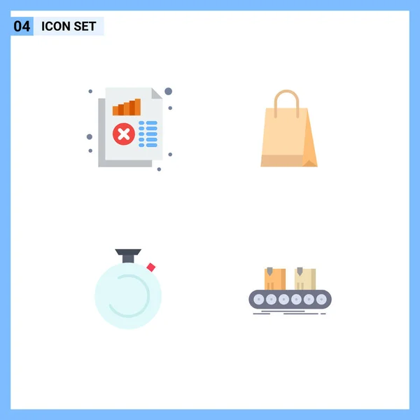 Set Commercial Flat Icons Pack Document Camposs Monitoring Hand Bag — Stock Vector