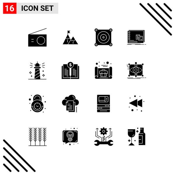 Set Commercial Solid Glyphs Pack Mac Mission Window Engine Editable — Stock Vector