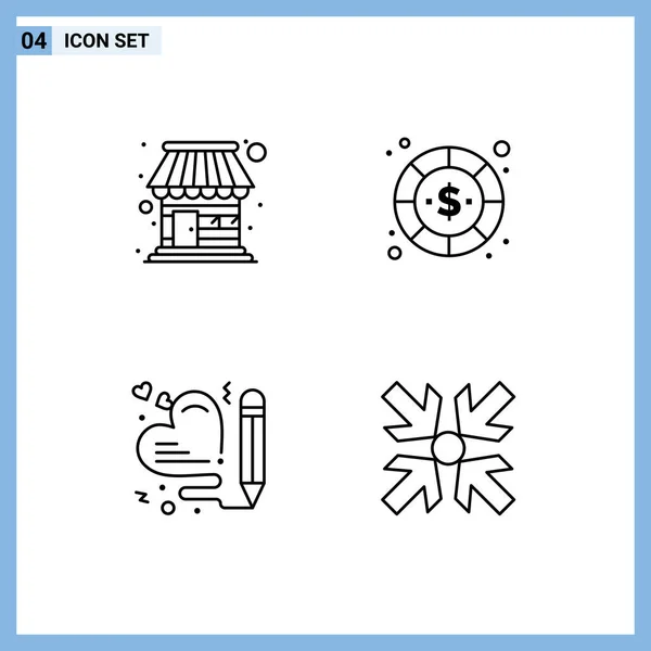 Conjunto Moderno Cores Lisas Filledline Pictograph Construção Coração Mercado Dólar — Vetor de Stock