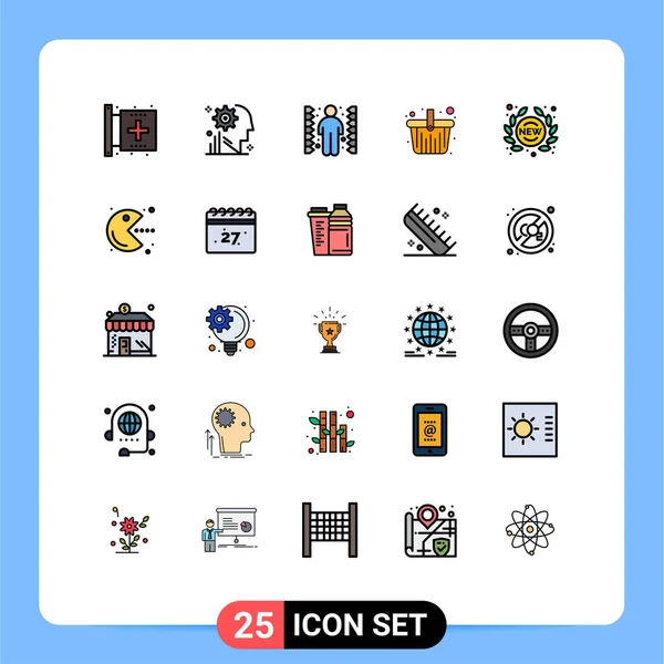 25为Web和Mobile Applications购物篮 迷宫可编辑向量设计元素准备的通用填充行平面颜色集 — 图库矢量图片