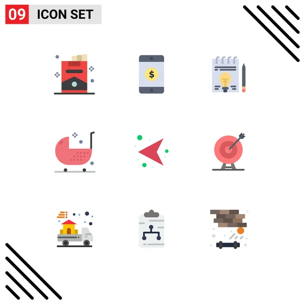 Mobile Interface Flat Color Set Pictograms Direction Form Document Fitness — Stock Vector