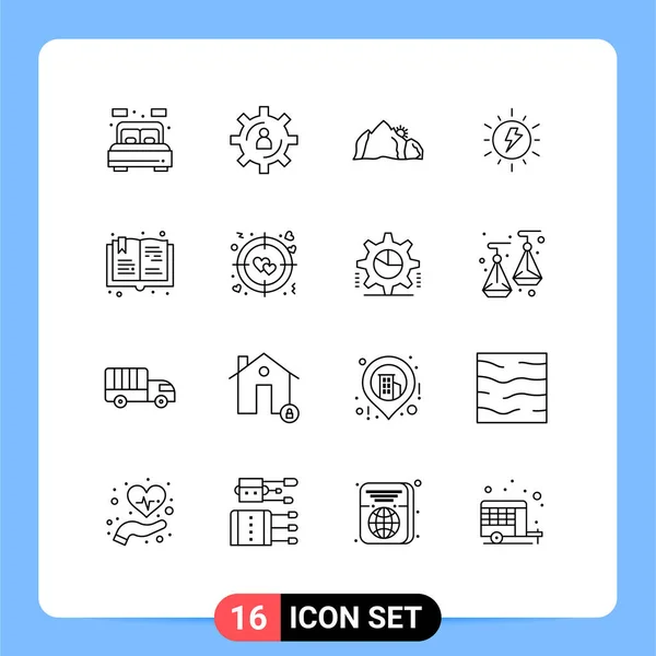 Outline Pack Universal Symbols Charg Solar Productivity Energy Mountain Editable — Stock Vector