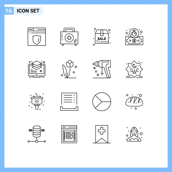 Universal Icon Symbols Group Modern Outlines Ebenen Ordnen Verpacken Sicherheit — Stockvektor