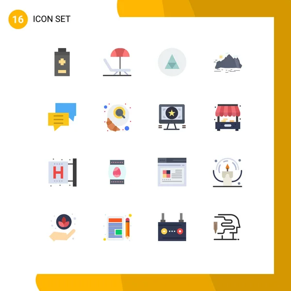 Mobile Interface Flat Color Set Pictograms Chat Scene Sign Mountain — Stock Vector