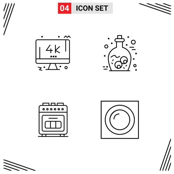 Set Modern Icons Symbols Signs Monitor Baking Jar Cooking Editable — Stock Vector
