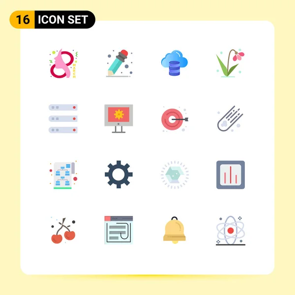 16のグループフラットカラーデザイン要素のホスト データベース コンピューティング チューリップ イースター編集可能なパックのための記号とシンボル — ストックベクタ