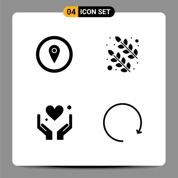 Universal Solid Glyphs Set Web Mobile Applications Gps Love Map — Stock Vector