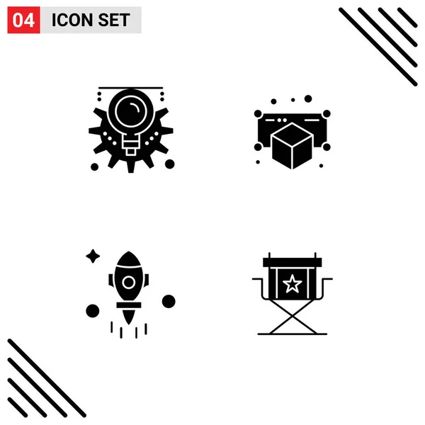 User Interface Solid Glyph Pack Modern Signs Symbols Gear Rocket — Stock Vector