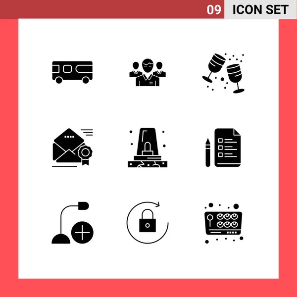 Thematic Vector Solid Glyphs Editable Symbols Medal Email Leader Party — Stockový vektor