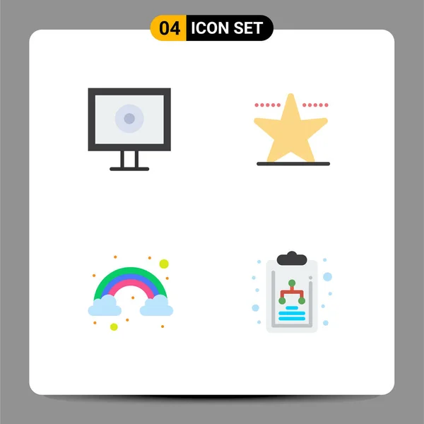Flate Icon Pakning Med Universalsymboler Visning Diagram Film Sky Organisasjonskart – stockvektor