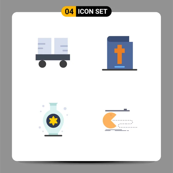現代的な4フラットアイコンのセットとそのような毛虫車 フォークリフトトラック ハロウィン 文字編集可能なベクトルデザイン要素などのシンボル — ストックベクタ