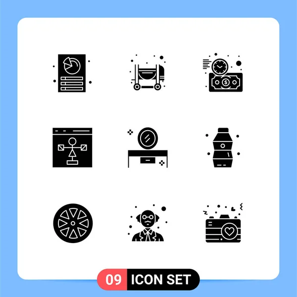 Group Solid Glyphs Signs Symbols Beauty Table Programming Investment Flowchart — Stock Vector