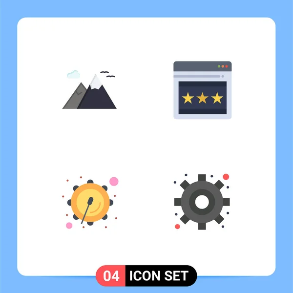 Modern Set Flat Icons Symbols Mountains Parade Travel Webpage Gear — Stock Vector