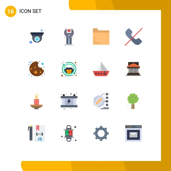 Pictograma Conjunto Colores Planos Simples Cookies Teléfono Programación Móvil Llamada — Archivo Imágenes Vectoriales
