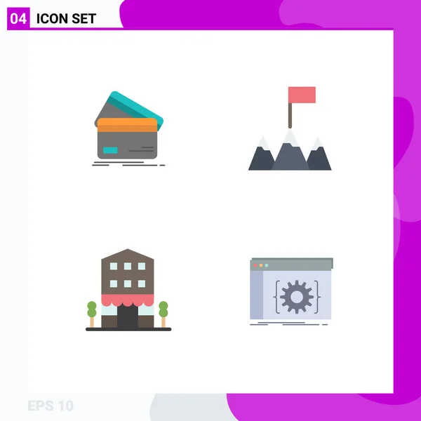 Conjunto Comercial Flat Icons Pack Para Cartão Crédito Edifícios Cartão — Vetor de Stock