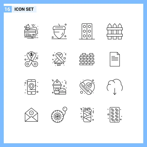 Pictogram Set Simple Outlines Money Costs Lab Wood Home Editable — Stock Vector