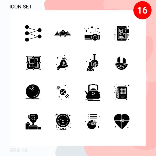 User Interface Pack Mit Grundlegenden Festen Glyphen Von Schnittstellen Teilen — Stockvektor