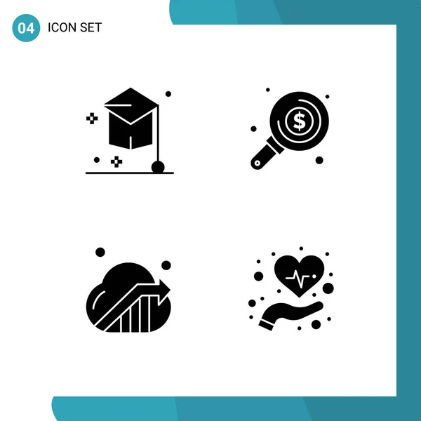 Universal Solid Glyph Signs Symbols College Business Hat Money Marketing — Stock Vector