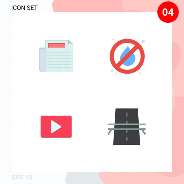 Flat Icons Signs Symbols News Player Fire Youtube Construction Editable — 스톡 벡터