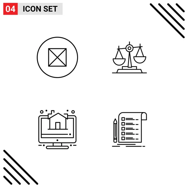 Set Modern Ikonok Szimbólumok Jelek Ősi Skála Egyensúly Igazságosság Ház — Stock Vector