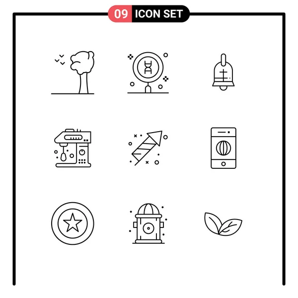 Conjunto Ícones Modernos Símbolos Sinais Para Fogos Artifício Cozinhar Bola — Vetor de Stock