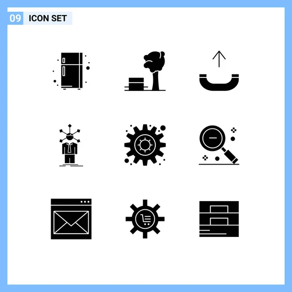User Interface Pack Basic Solid Glyphs Setting Gear Outgoing Self — Stock Vector