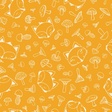 Sevimli tilki dikişsiz karalama el çizimi desen