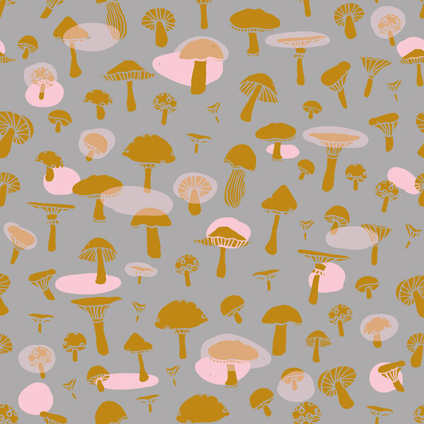 Seamless doodle pattern with forest mushrooms