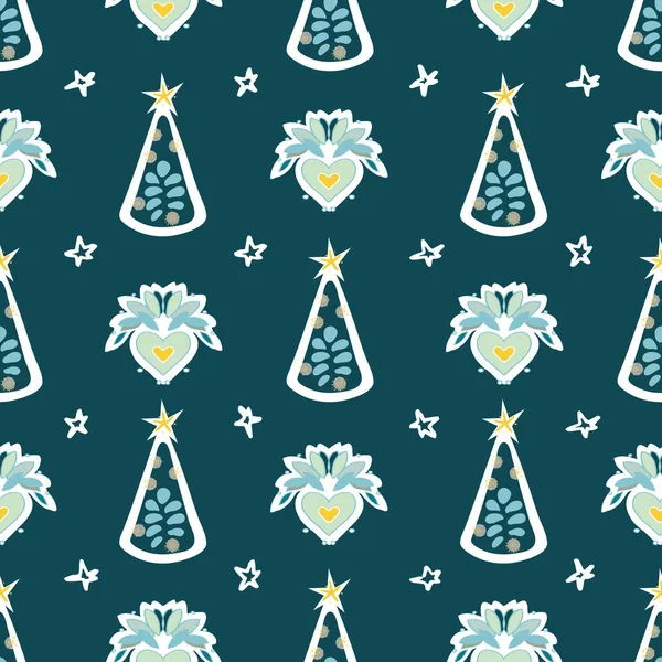 Navidad arte popular árbol de navidad patrón de repetición — Archivo Imágenes Vectoriales